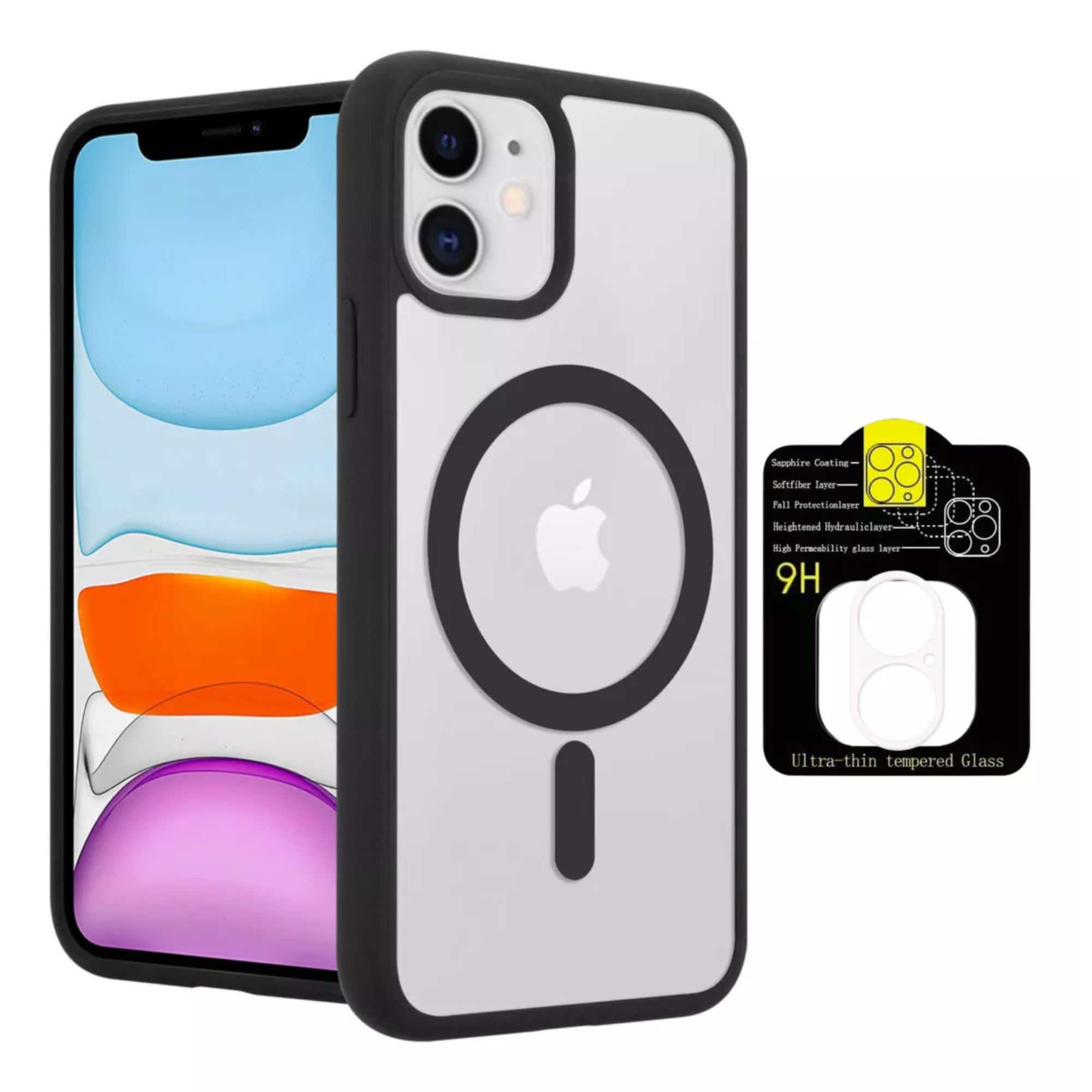 Kit Mica Cámara Para Iphone 16 + Funda Case Transparente para Iphone 16 plus / Negro