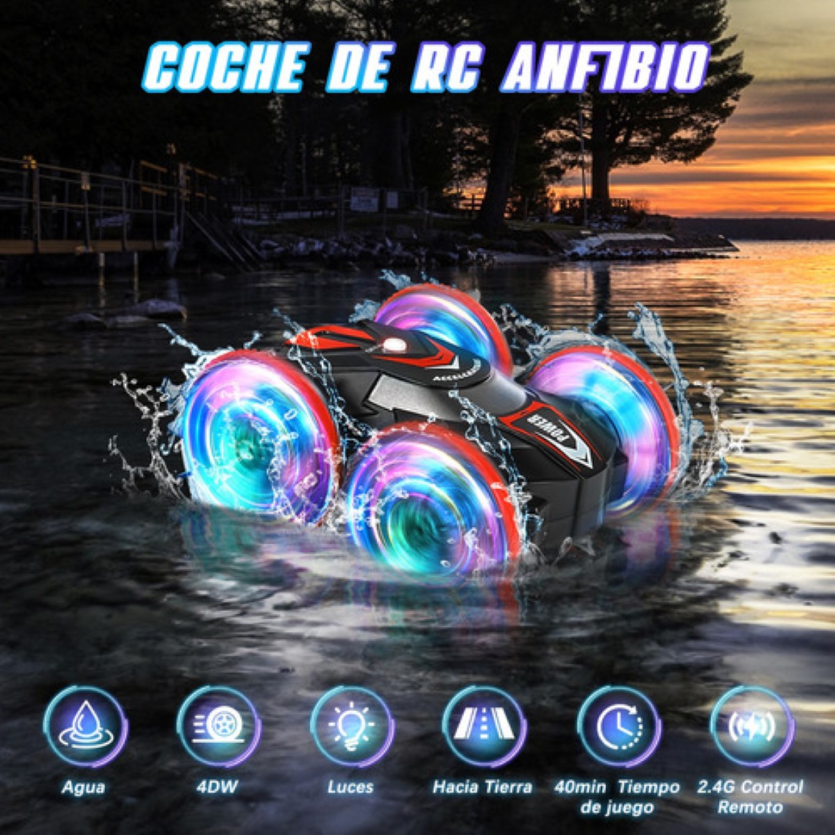 Carros Coches De Juguete Control Remoto Recargable Anfibio Rojo