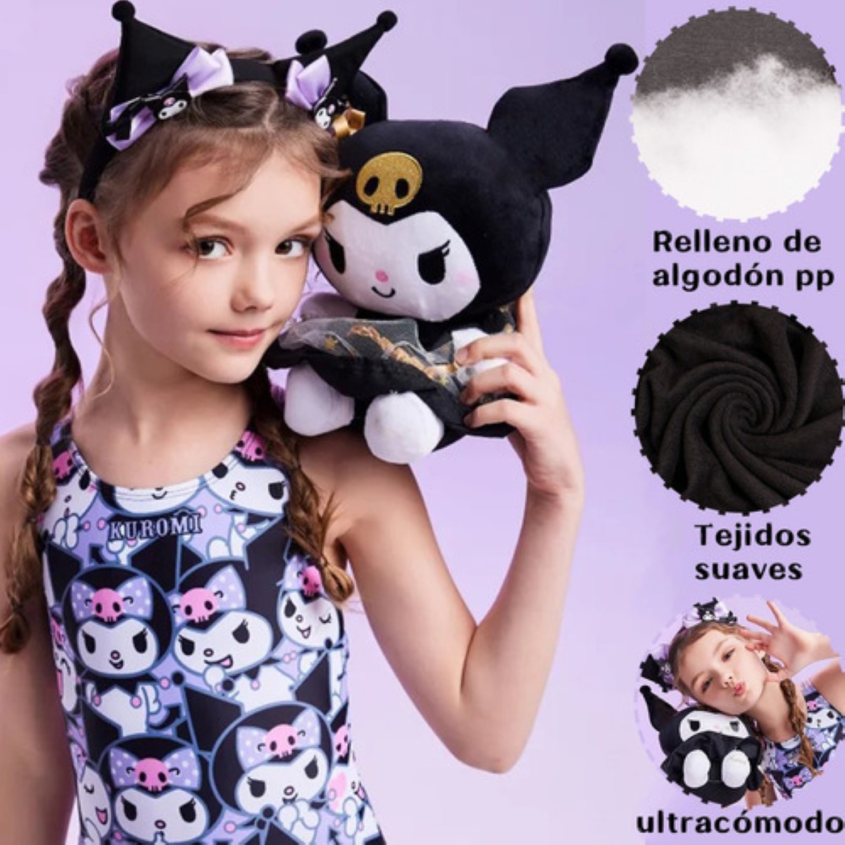 Peluche Hello Kitty Valentin Kuromi Melody Oso Peluche San NEGRO