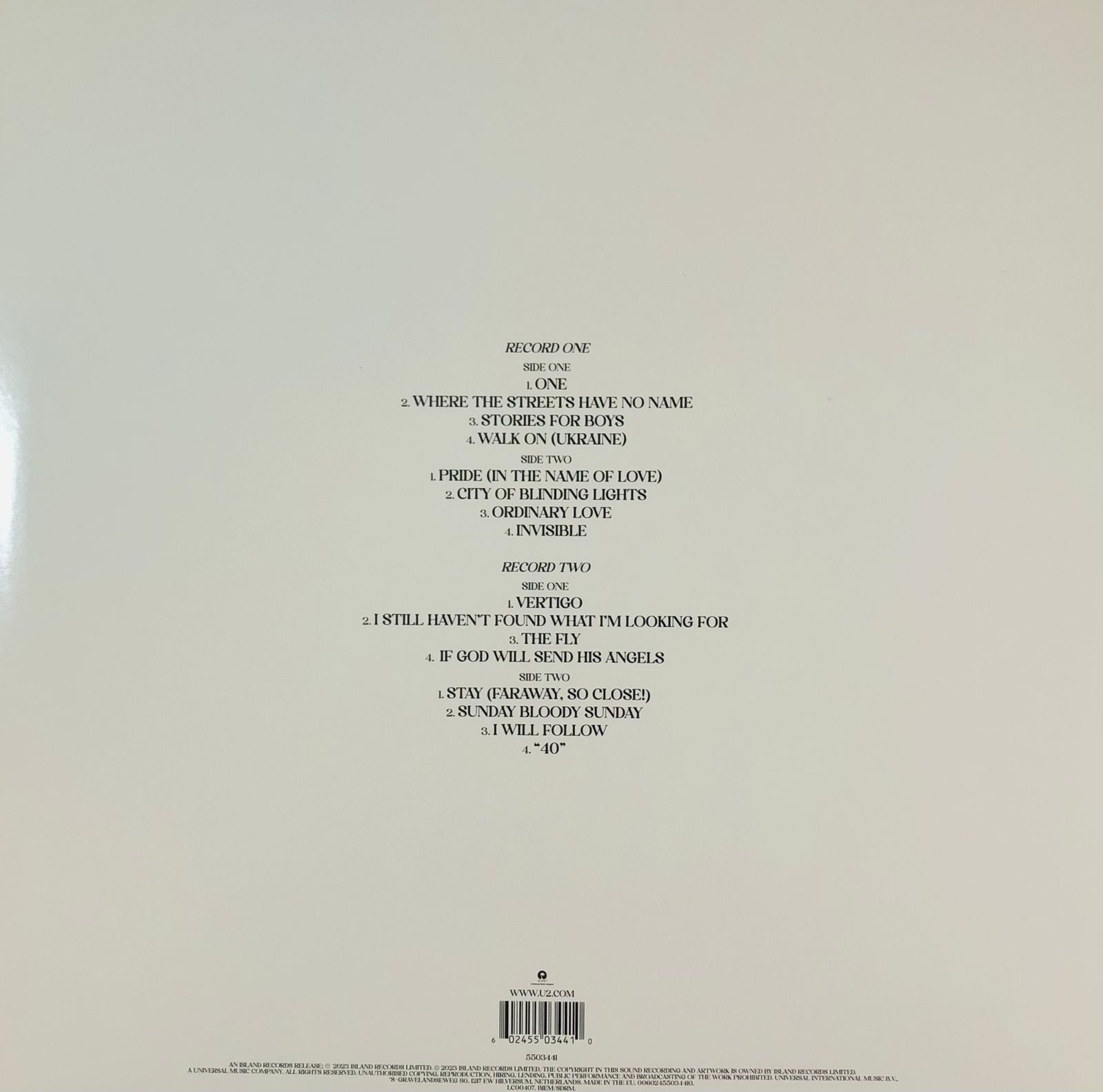 U2 Songs Of Surrender Blanco White 2 Lp Vinyl