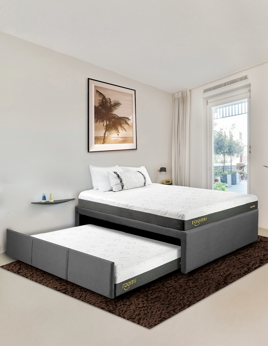 Cama Doble, Bajo Cama Individual  Gris