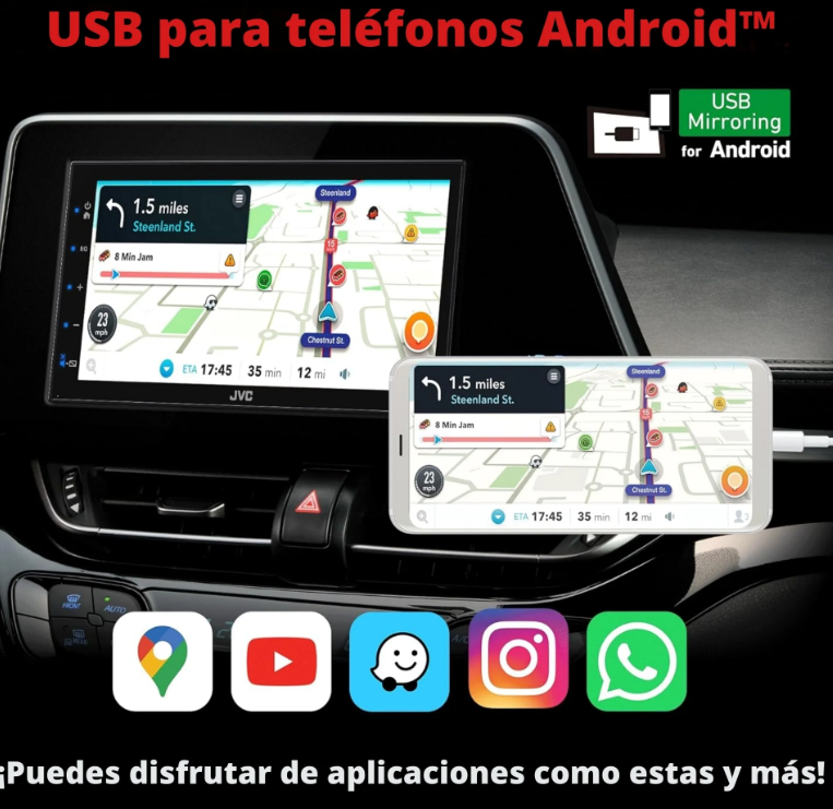 Autoestéreo 2 DIN JVC KW-M180BT Pantalla capacitivo WVGA de 6,8"/Android Mirroring/Bluetooth