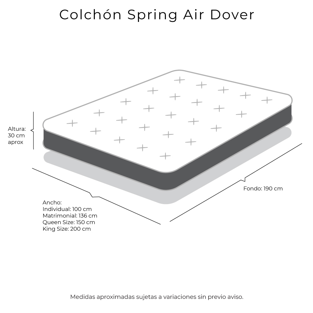 Colchón Queen Size Spring Air Dover con Protector y  Almohada Rogga Royal 