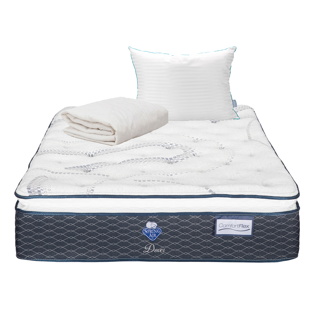 Colchón Queen Size Spring Air Dover con Protector y  Almohada Rogga Royal 