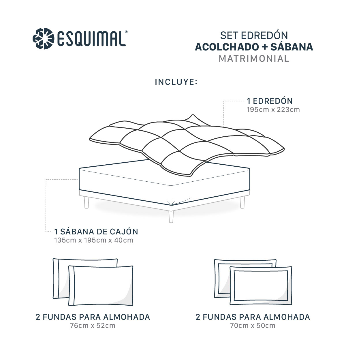 Edredón Invernal Cobertor Matrimonial + Sábana Azul Marino / Gris Oscuro ESQUIMAL