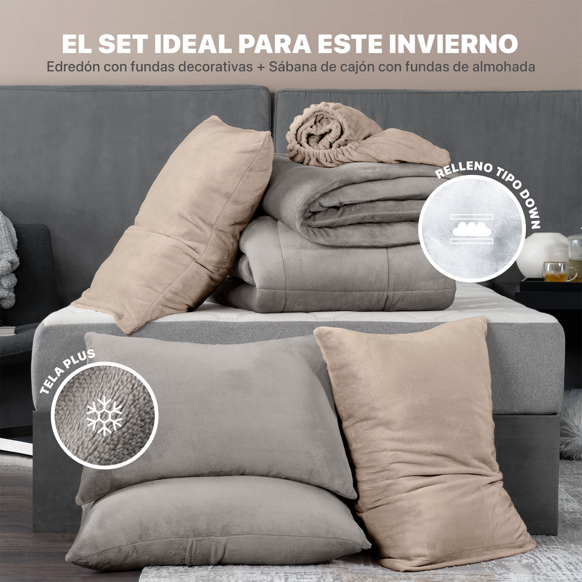 Edredón Invernal Cobertor Queen Size + Sábana Café / Beige ESQUIMAL
