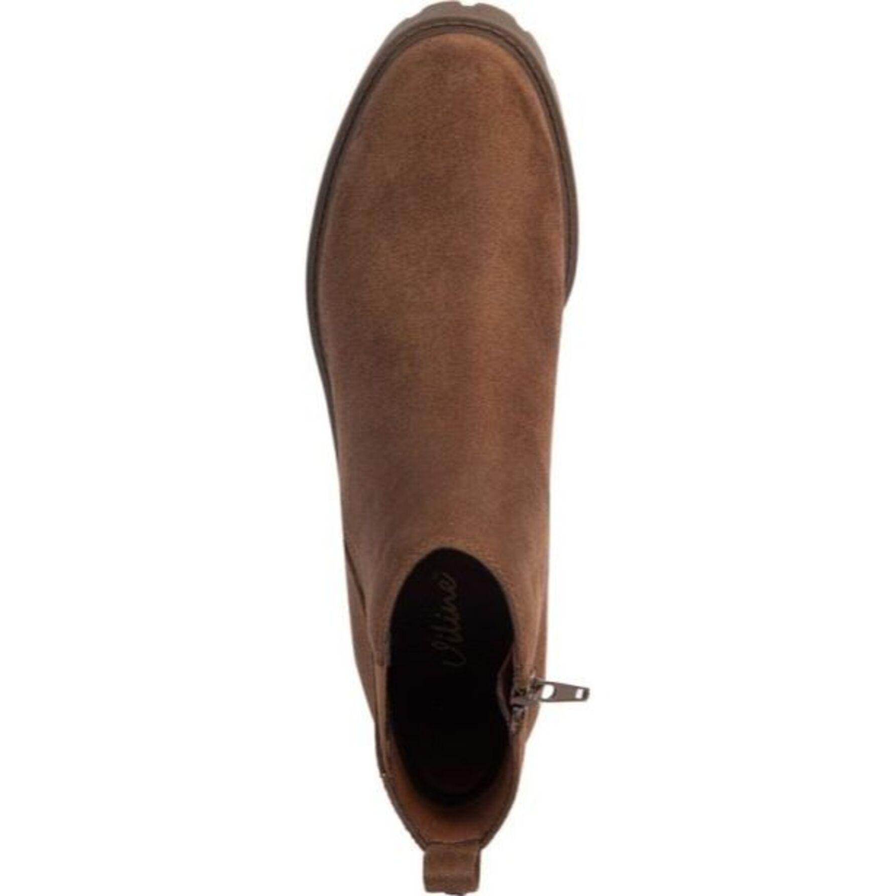 Bota para mujer, tipo botín, con tacón de cuña y cierre, acabado gamuza, marca Vi Line, color café 1141426