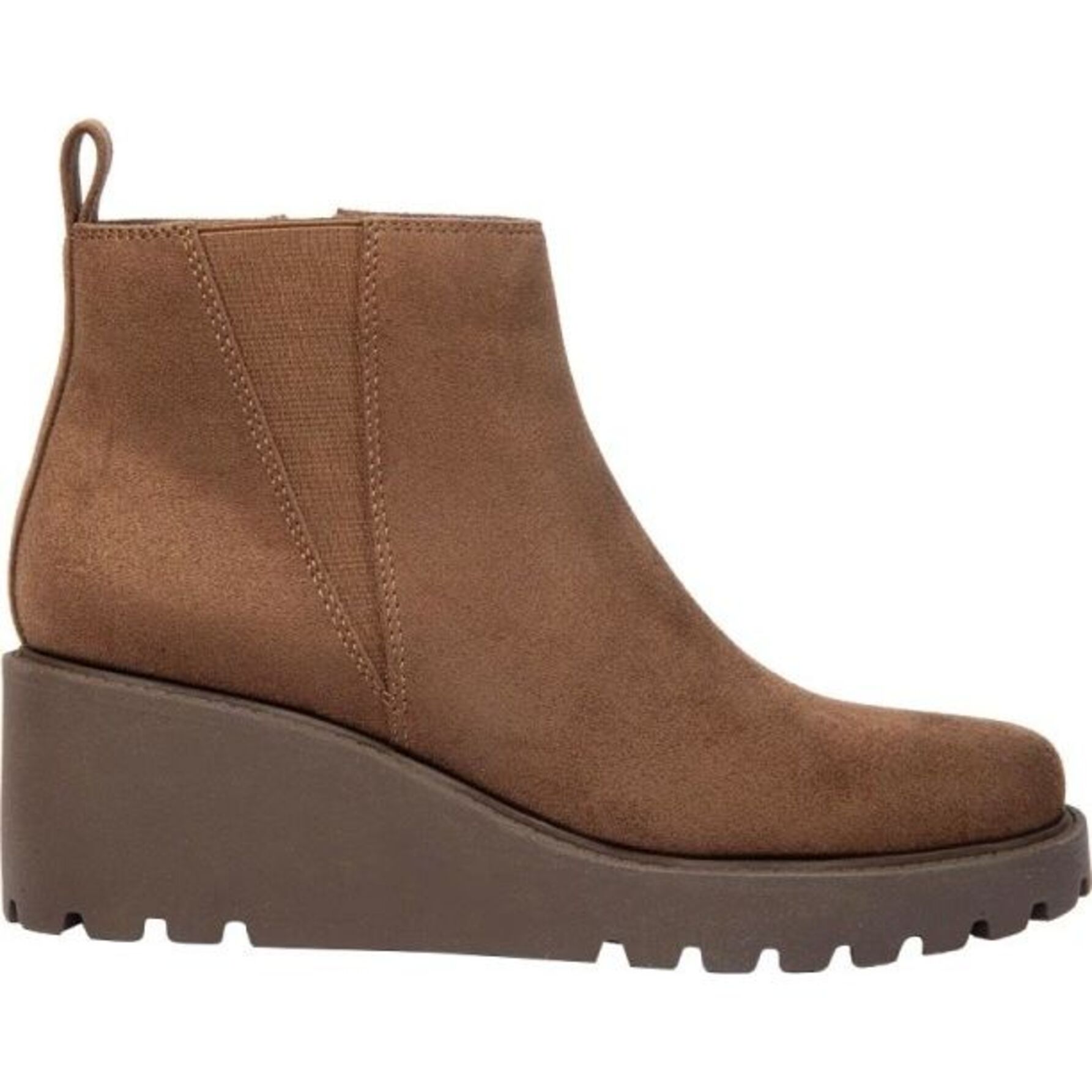 Bota para mujer, tipo botín, con tacón de cuña y cierre, acabado gamuza, marca Vi Line, color café 1141426
