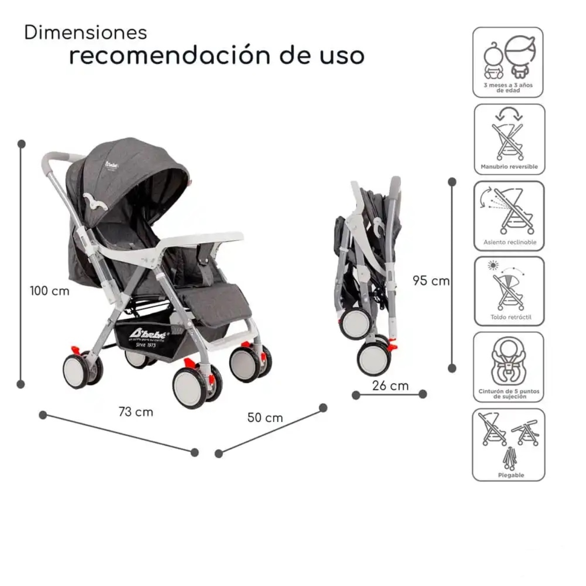 Carriola D'Bebe Mango Reversible Baby BM Gris ENDY12