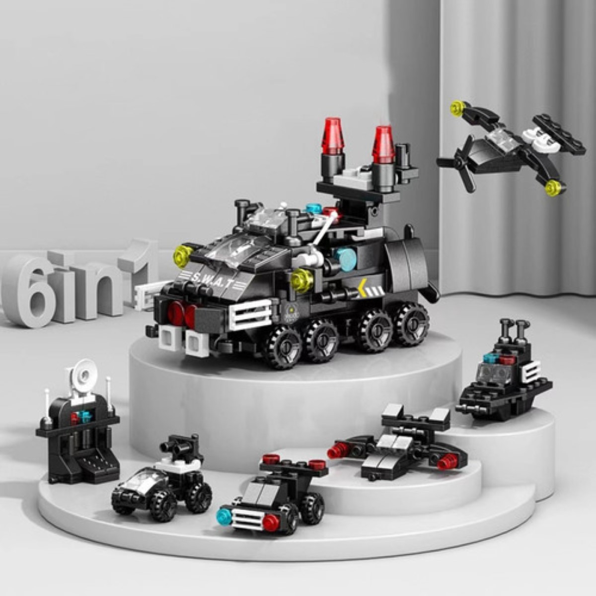 Juego De Bloques De Construcción 6 En 1 Coche De Policía NEGRO