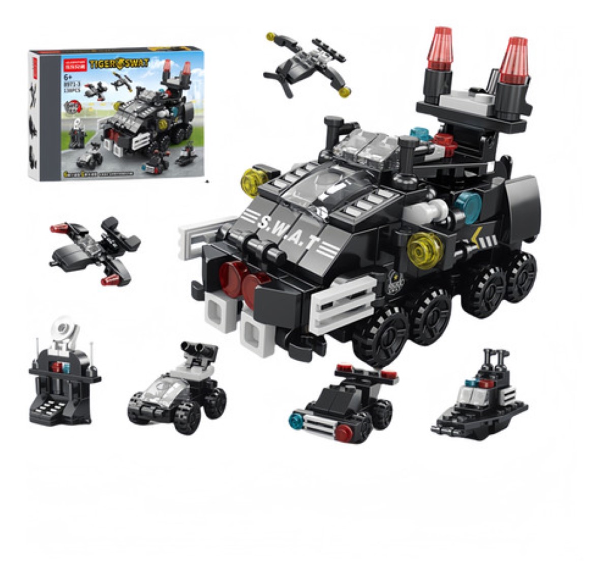 Juego De Bloques De Construcción 6 En 1 Coche De Policía NEGRO