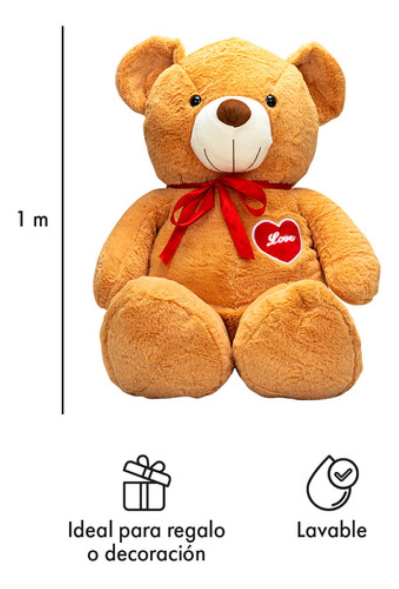 Oso De Peluche Teddy Grande Abrazable Corazón 1 Metro Café claro