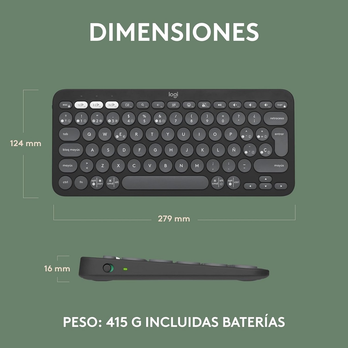 Teclado Logitech Bluetooth PEBBLE KEYS 2 K380S Grafito 920-011783