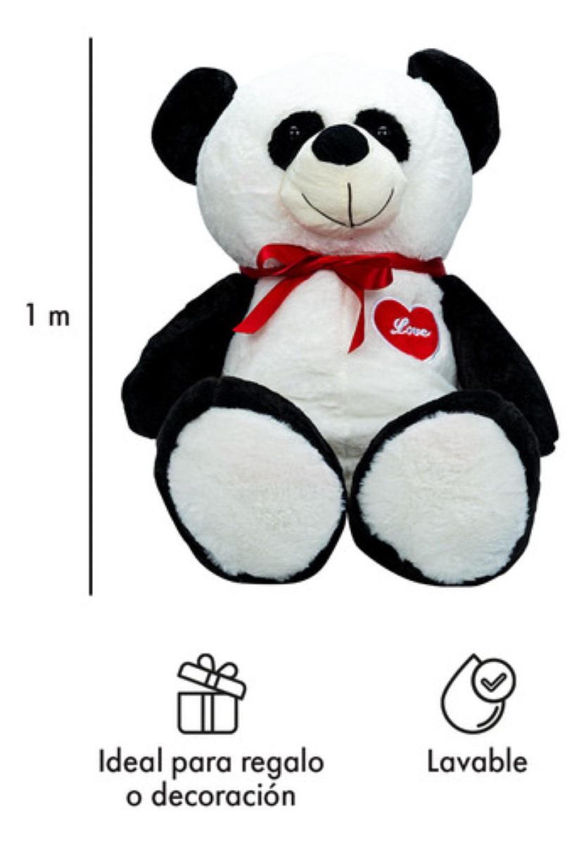 Oso De Peluche Teddy Grande Abrazable Corazón 1 Metro Negro/Blanco