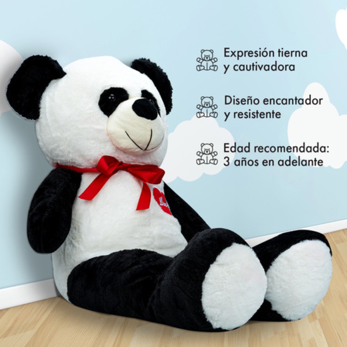 Oso De Peluche Teddy Grande Abrazable Corazón 1 Metro Negro/Blanco