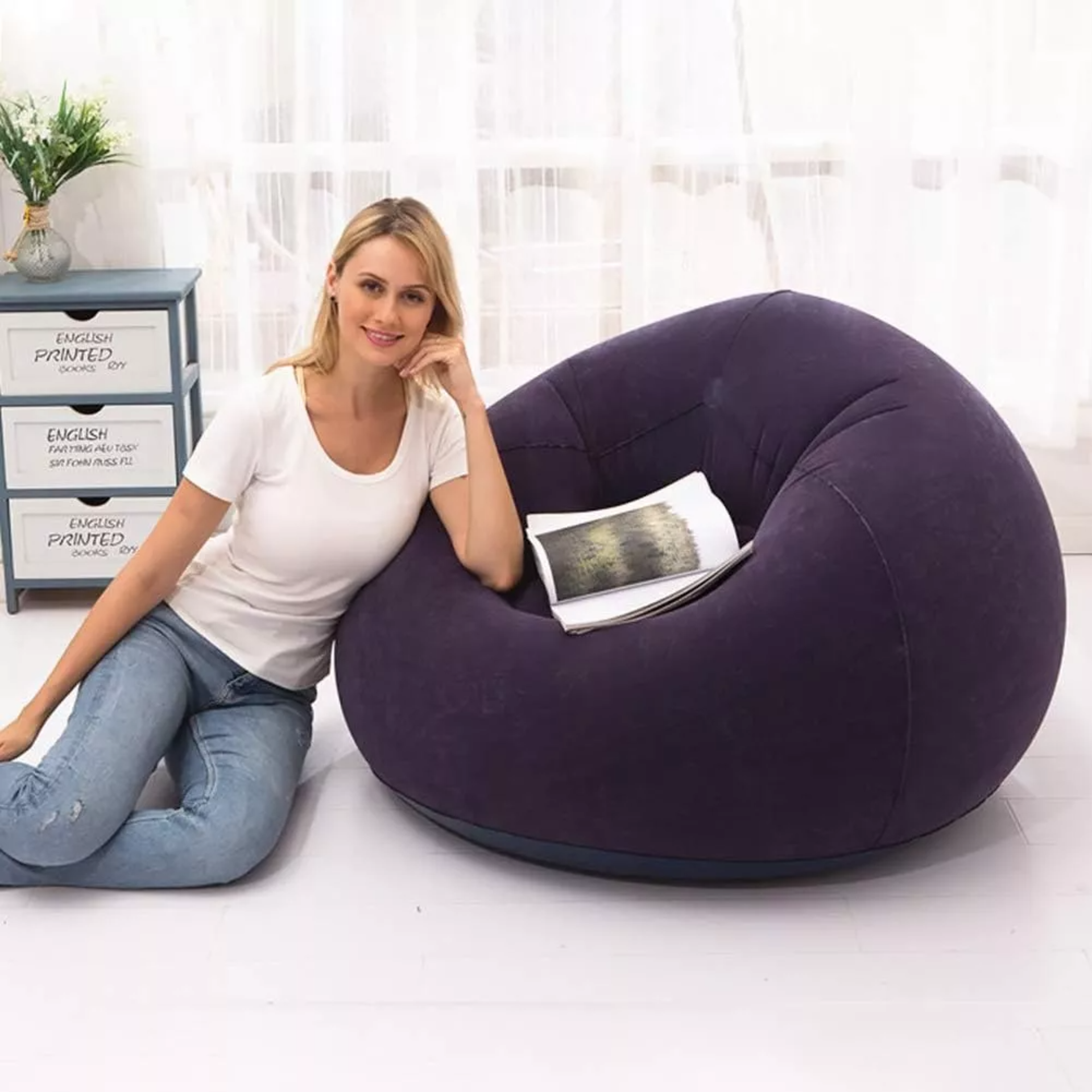 Sillón Inflable Silla Aterciopelada Puff Cómodo Sofá +bomba