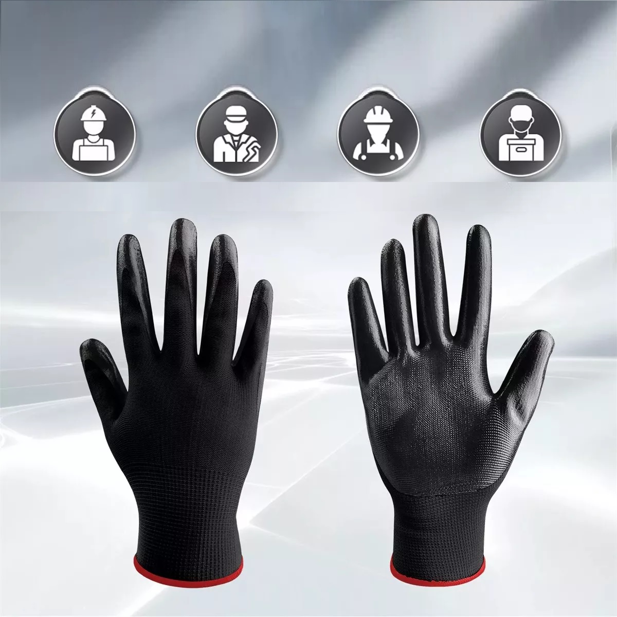 Guante Nylon Recubiertos Nitrilo Seguridad Resistente 36par