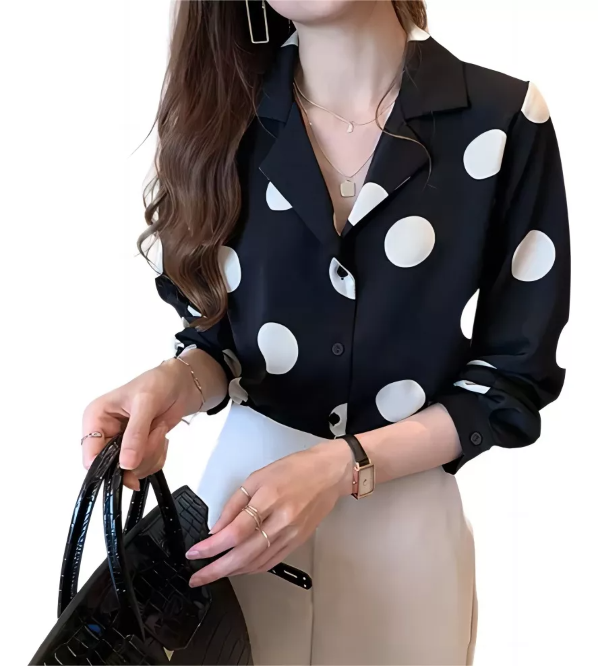 Blusas De Gasa Manga Larga Casuales Dama Moda Lunares