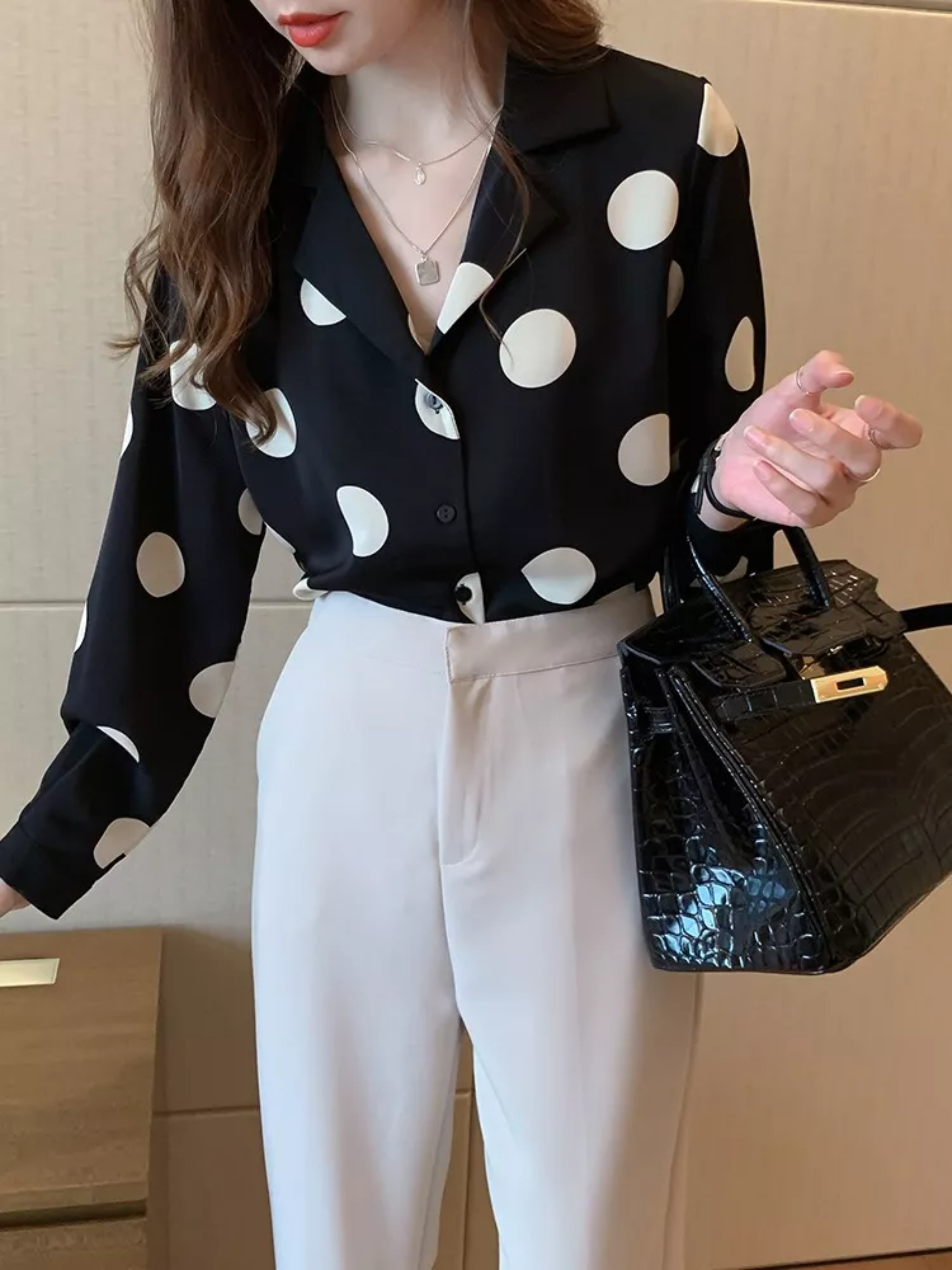 Blusas De Gasa Manga Larga Casuales Dama Moda Lunares