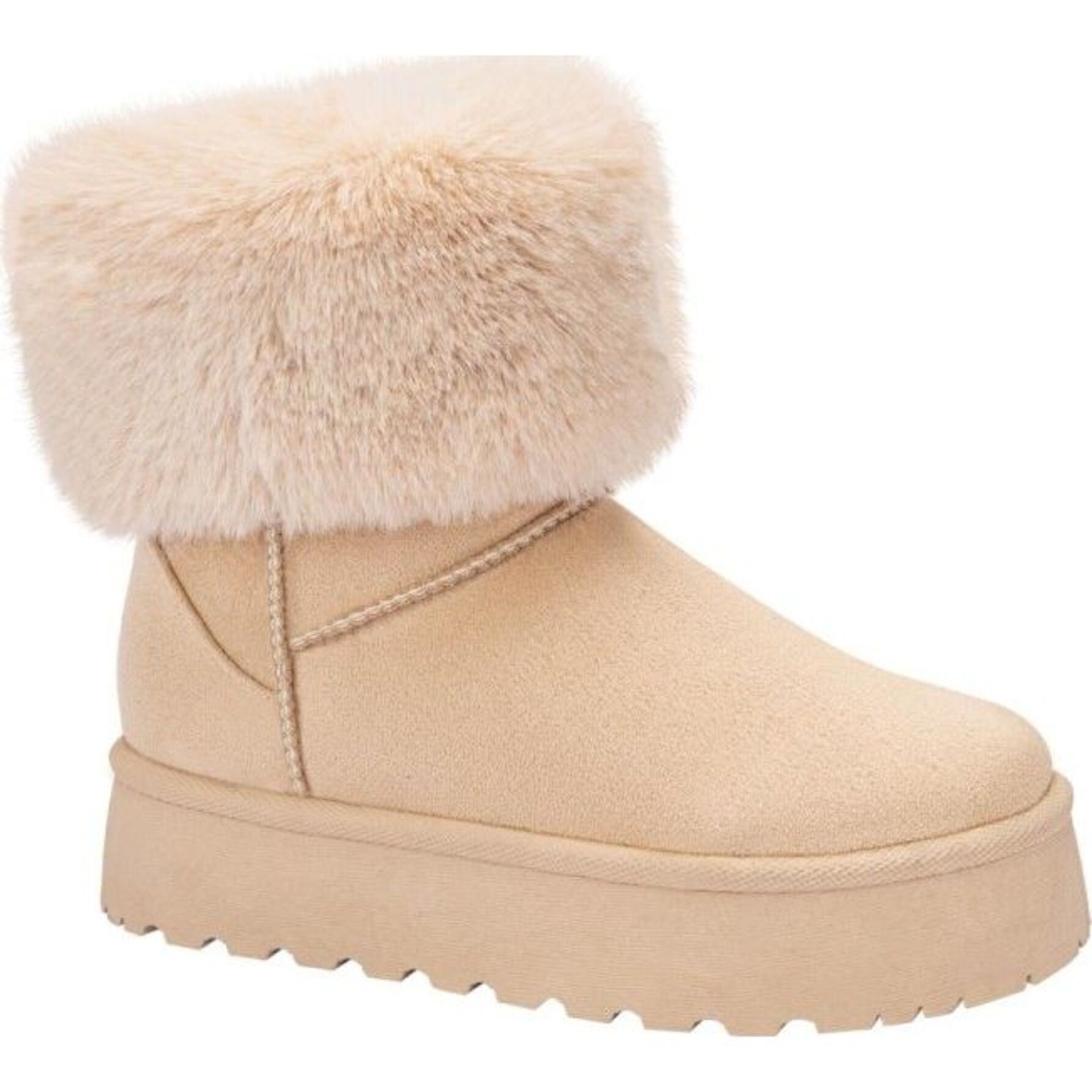 Bota para mujer, de tipo invernal, con peluche, marca PBPS, color beige 1141879