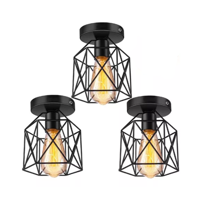 3 Lámparas Colgante Metal Jaula Lámpara Decoración De Techo