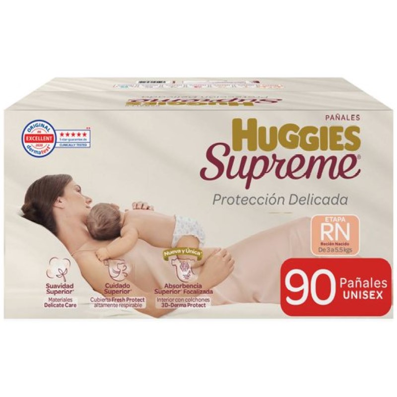 Pañales Huggies Supreme Platino RN, Recién Nacido, 84 Piezas, Máxima Protección y Cuidado