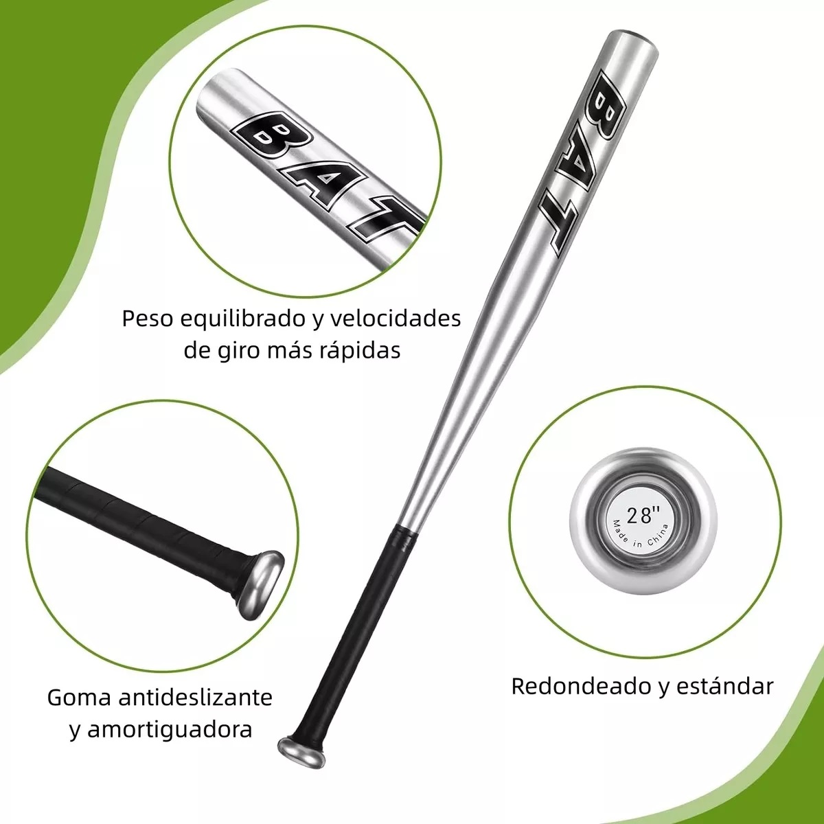Set Bat De Aluminio, Pelota Y Guante P/beisbol Infantil 