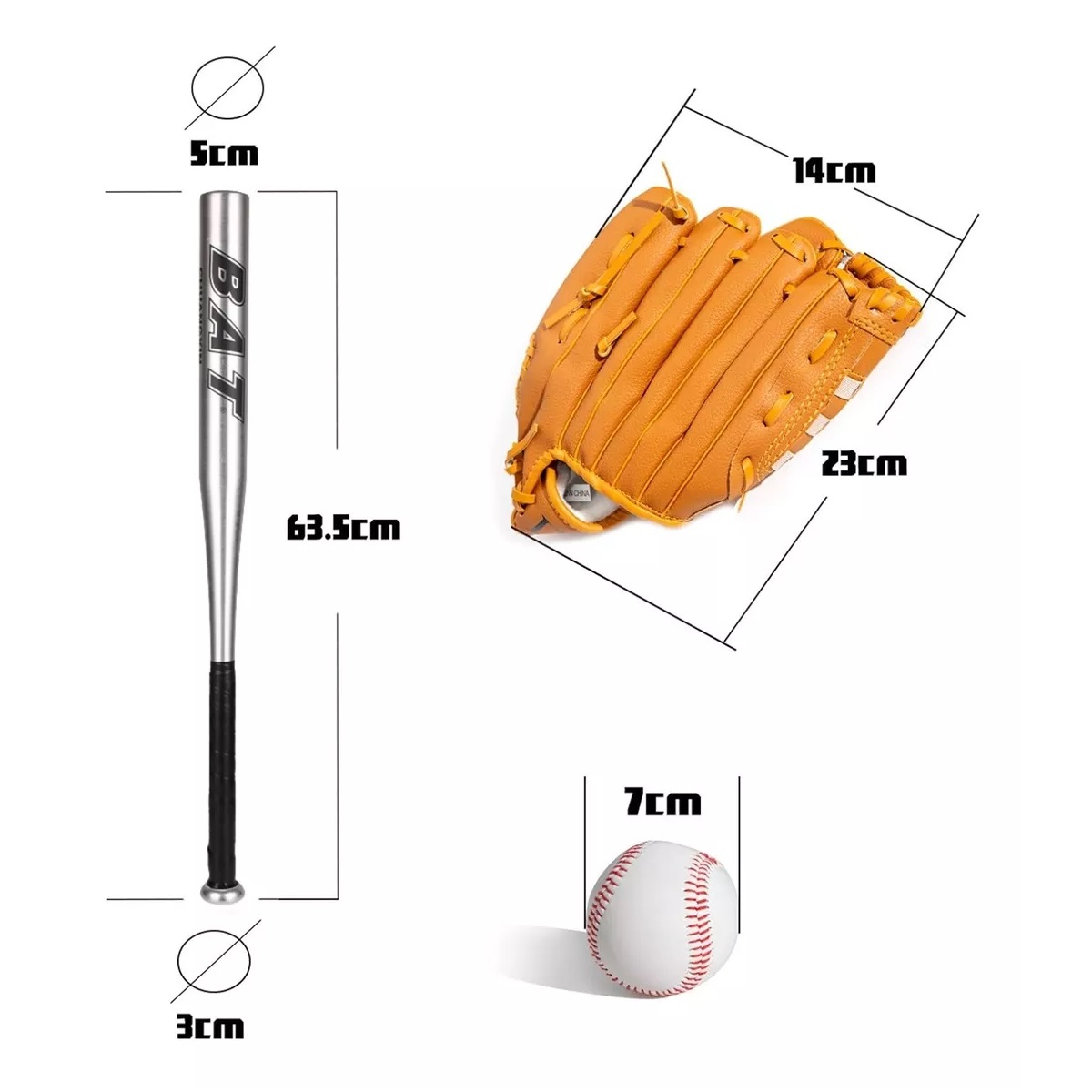 Set Bat De Aluminio, Pelota Y Guante P/beisbol Infantil 