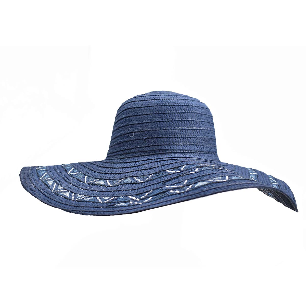 Sombrero Pamela Azul Detalle de Grecas Blancas 