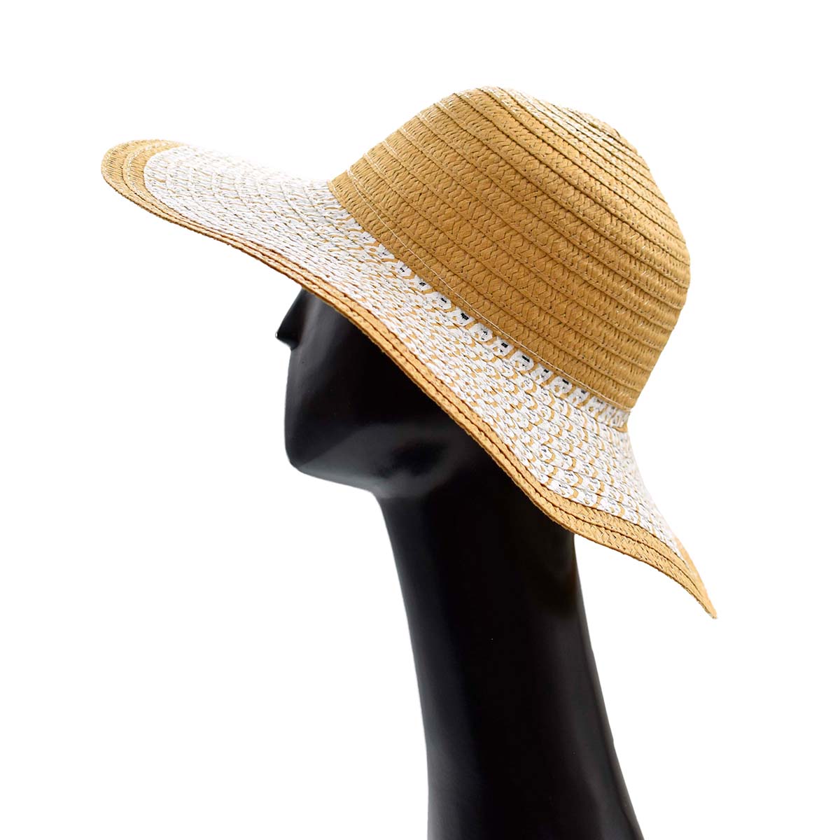 Sombrero Pamela Color Mostaza Detalles en Blanco 