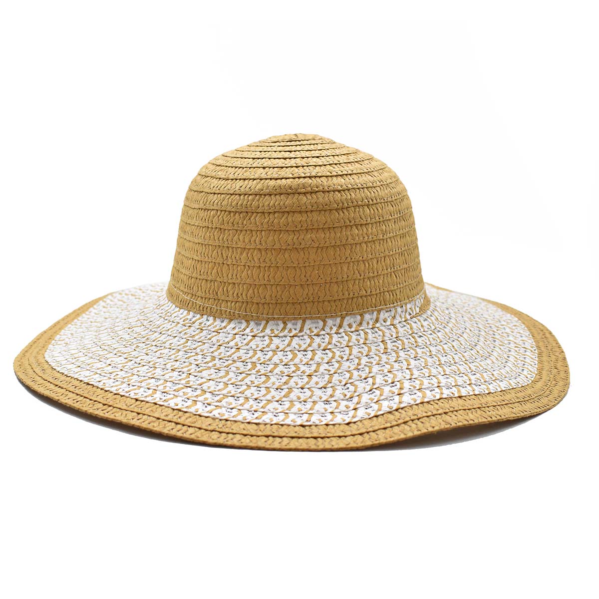 Sombrero Pamela Color Mostaza Detalles en Blanco 