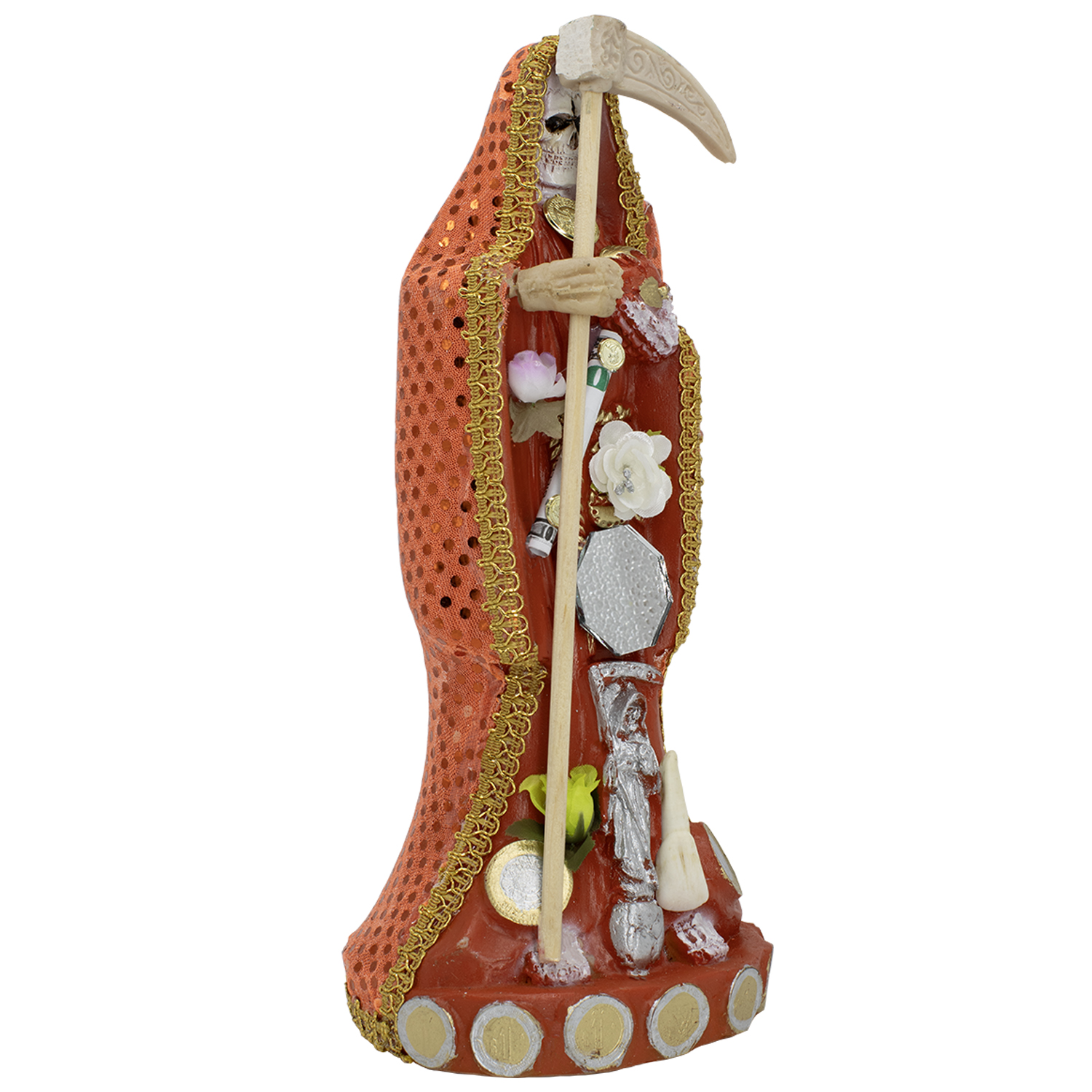 Santa Muerte Vestida Naranja 24 cm – Símbolo de Protección y Abundancia