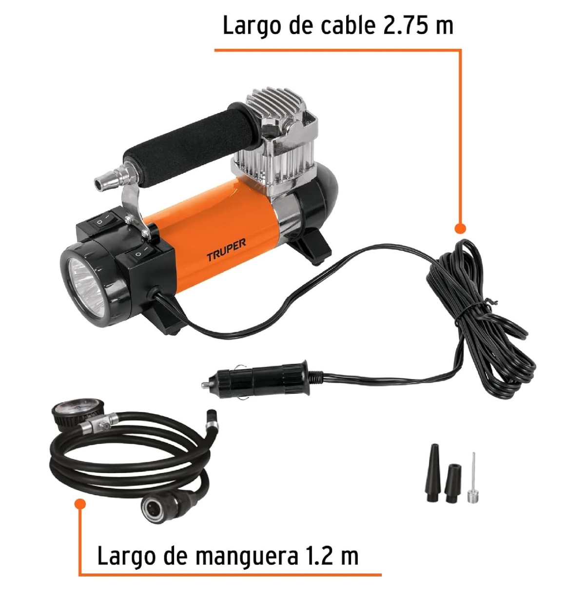 Compresor de Aire 12 V Portátil Truper COMP-12 P/Auto Incluye Maletín ENDY5