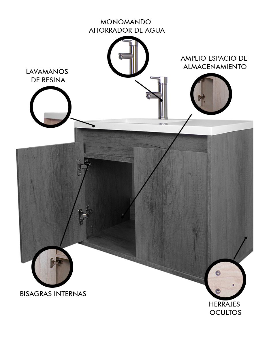 Gabinete De Baño RODRIGO Con Lavabo Y Llave Minimalista.