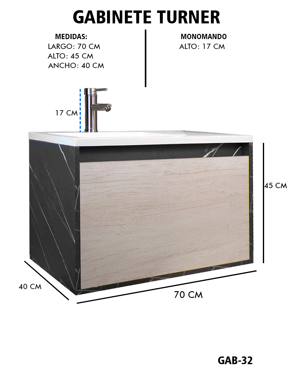 Gabinete De Baño TURNER Con Lavabo y Llave Minimalista