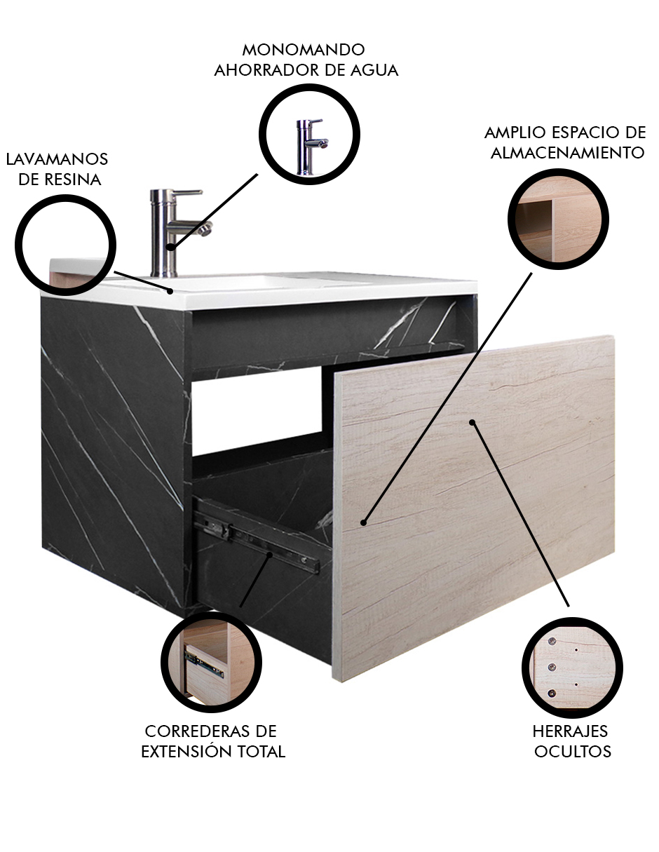 Gabinete De Baño TURNER Con Lavabo y Llave Minimalista