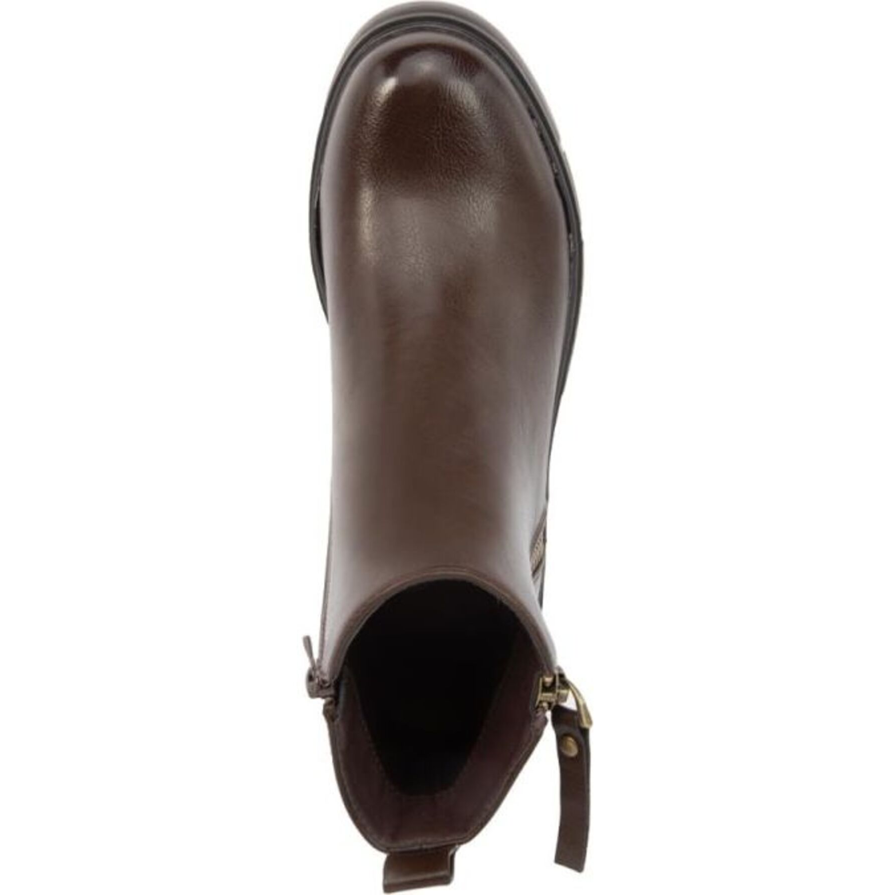 Bota para mujer, tipo botín, con cierre metálico y tacón ancho, marca Tierra Bendita, color café 1141944