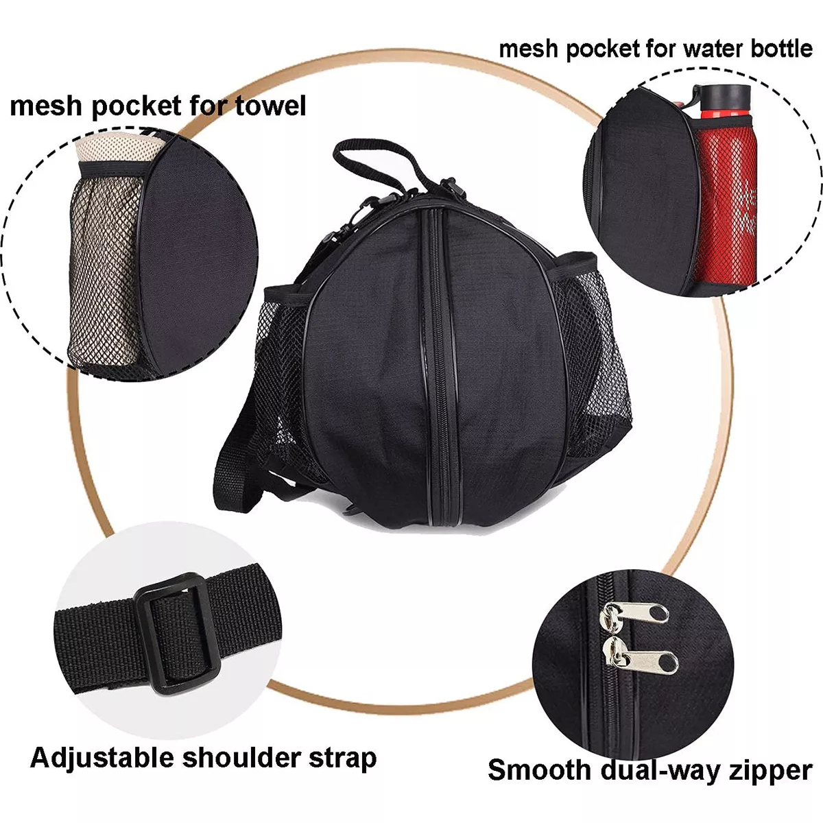 Bolsa De Pelota De Baloncesto Impermeable + Correa De Hombro Negro