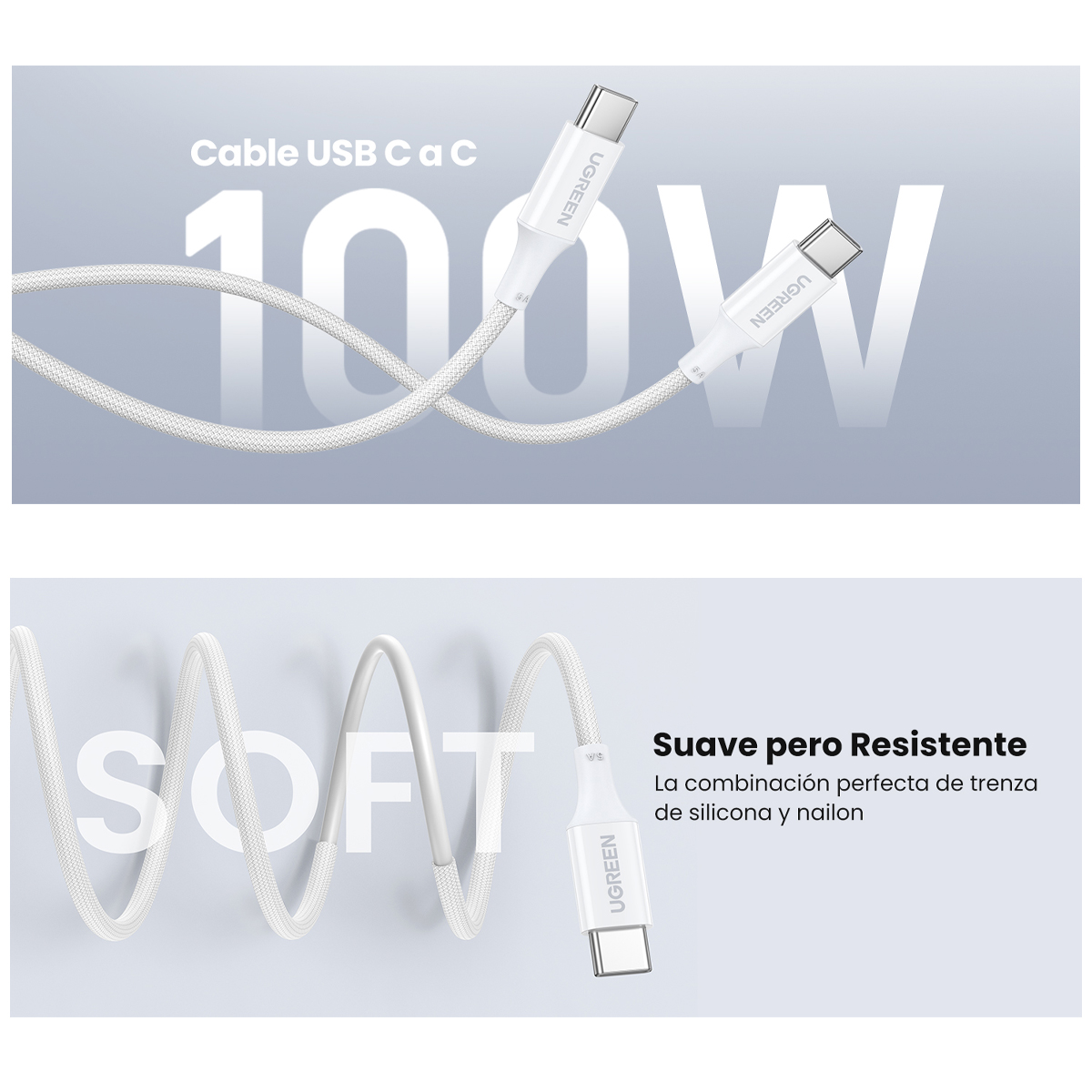 Cable C A C 100w 2m Blanco Carga Rapida Para Laptop Ugreen