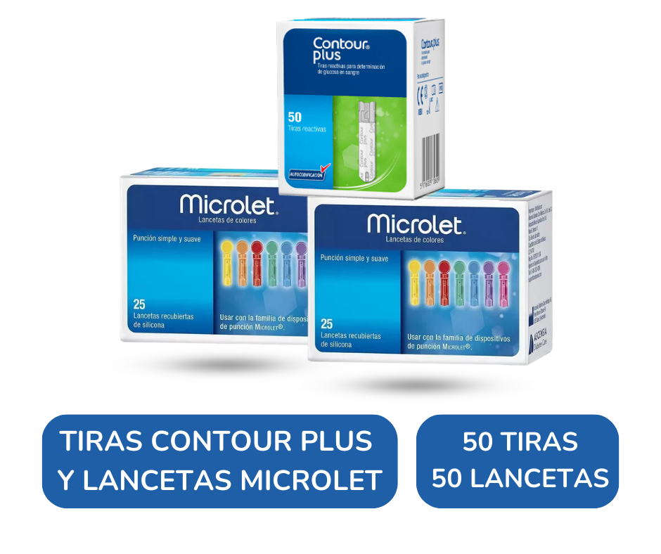 Contour Plus Paquete 50 Tiras Y 50 Lancetas P Glucometro