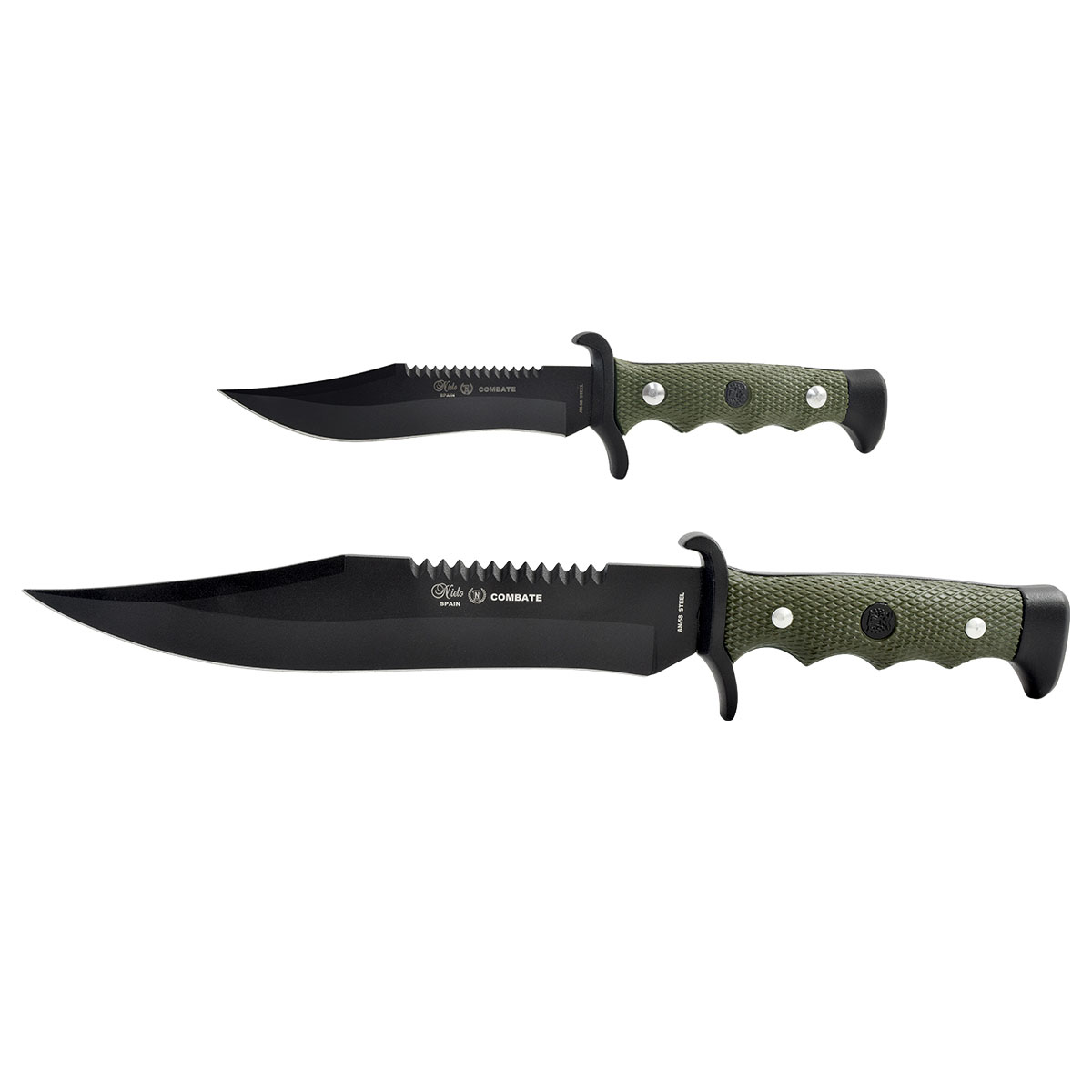 Set de cuchillos "Combate", con funda de cuero, acero inoxidable, dureza AN58
