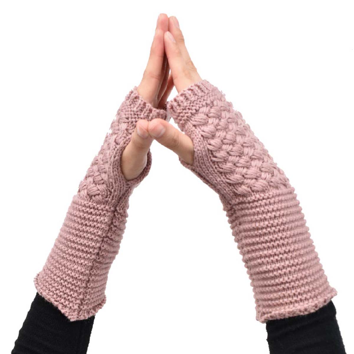 Guantes Tejidos Sin Dedos Mujer Diseño de Mitón Largo Palo de Rosa