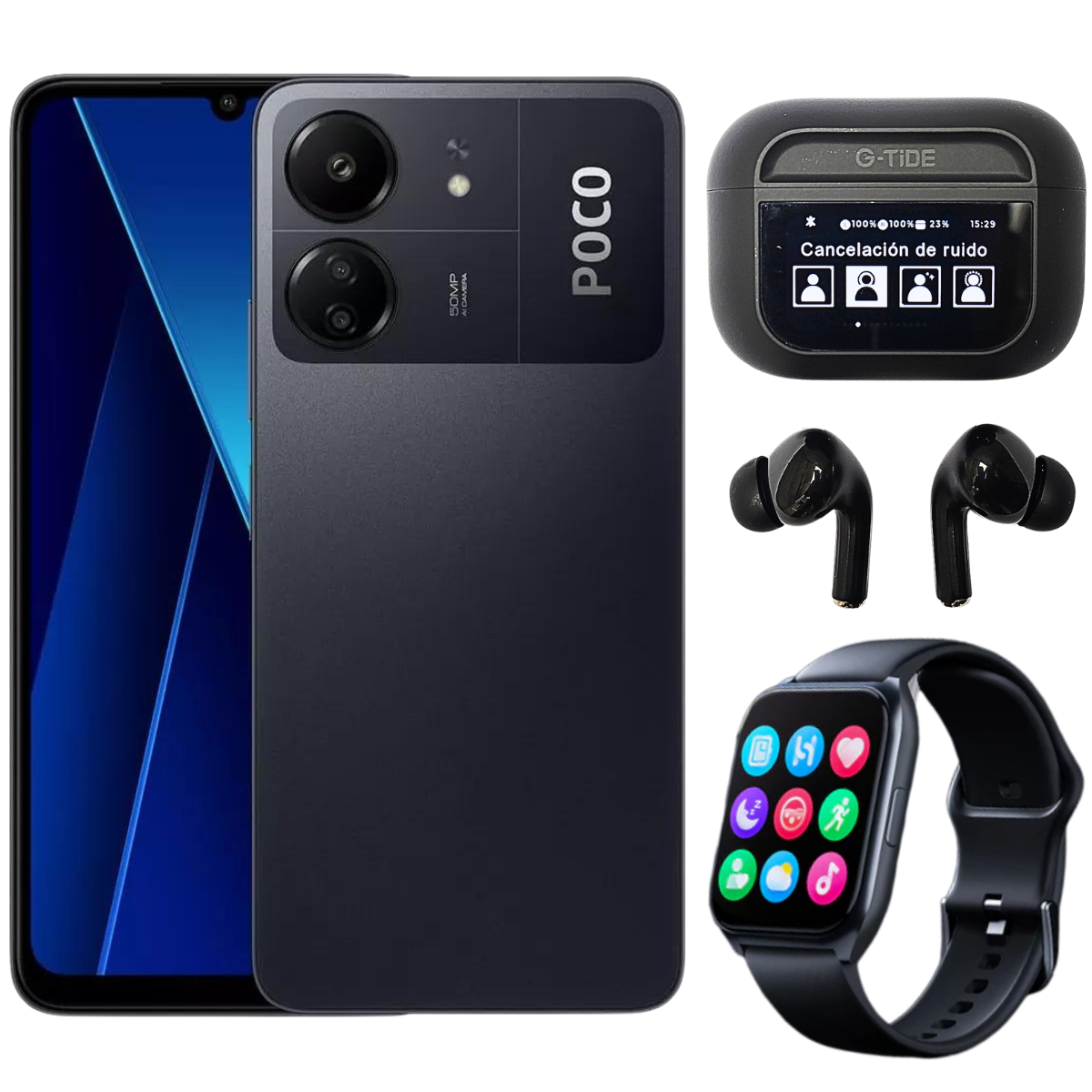 Xiaomi Poco C65 8gb Ram 256gb Con Audífonos Bluetooth Con Pantalla Smartwatch Filwans Llamadas