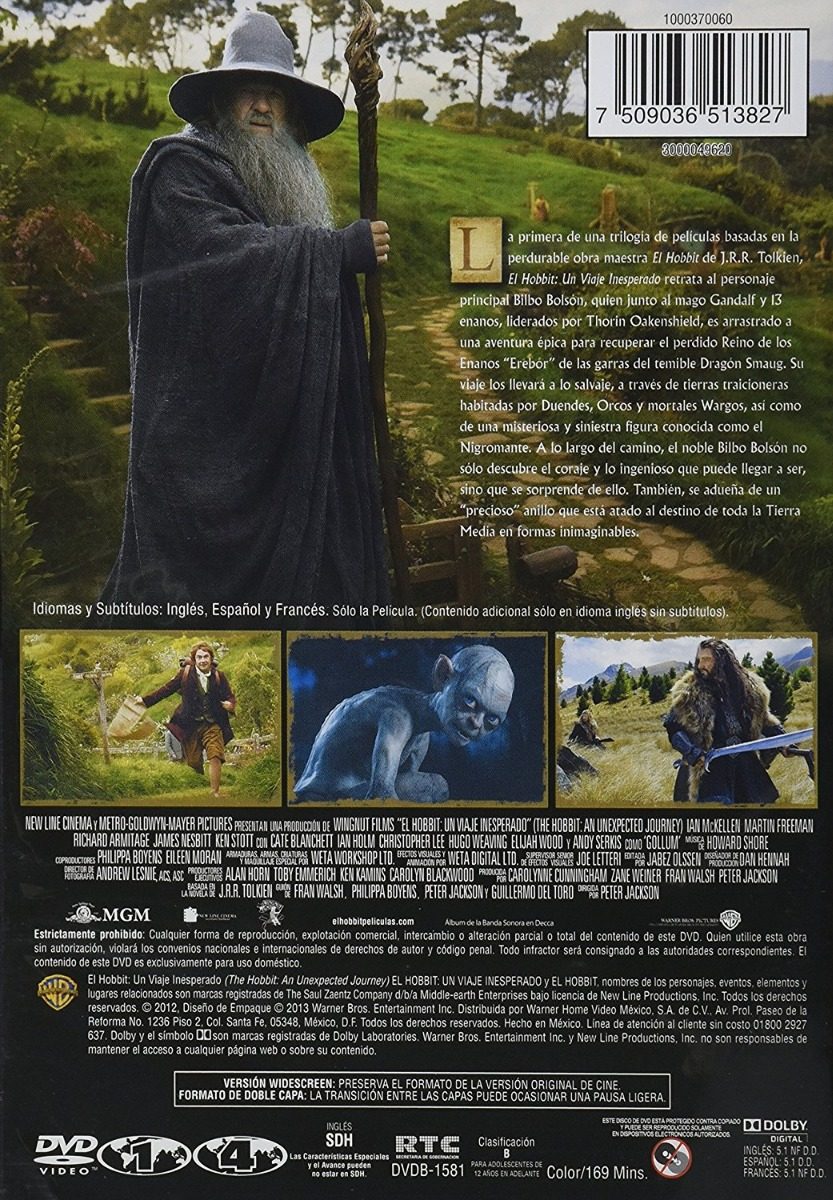 El Hobbit Un Viaje Inesperado Pelicula Dvd