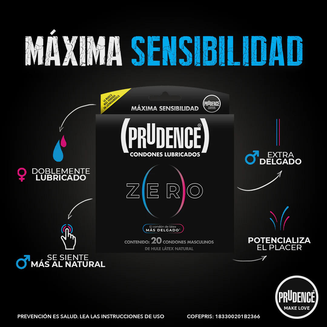 Caja Con 20 Condones Prudence Zero Ultra Delgados, Lubricados