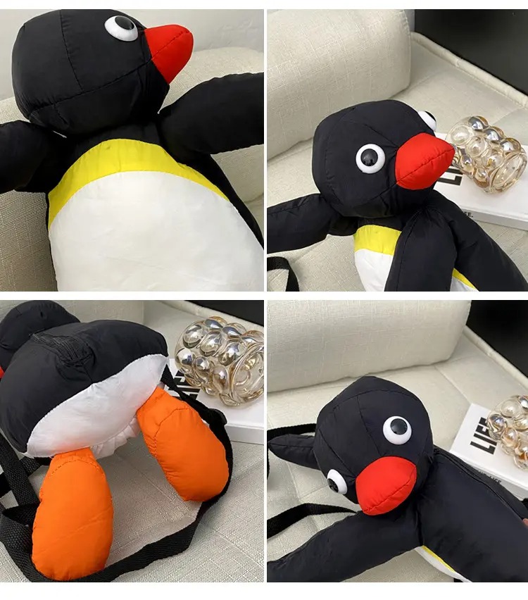 Mochila Peluche Caricatura Pingu Pinguino Felpa Espalda Escolar
