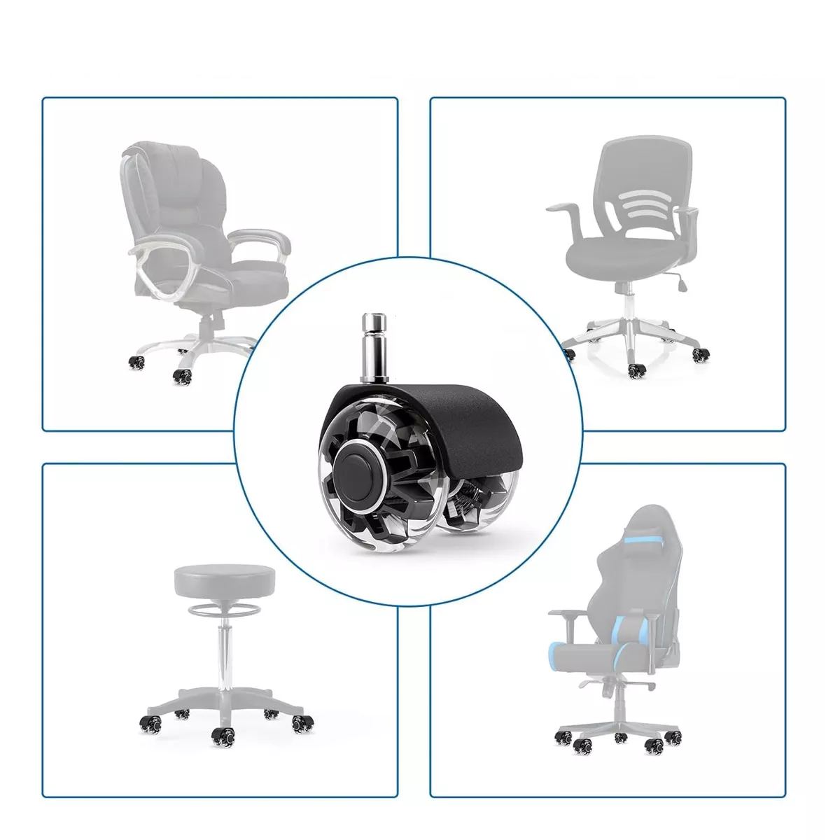 5 Ruedas Silenciosas Para Sillas De Oficina Giratoria 360º