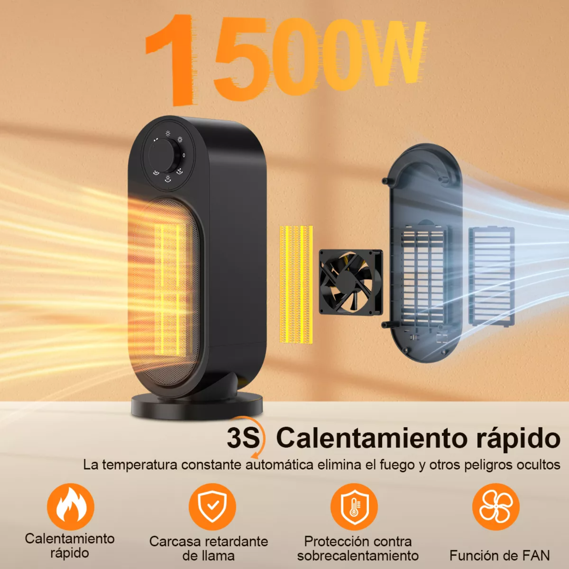 Calefactor Eléctrico Calentador De Aire 3 Modos Oscilación