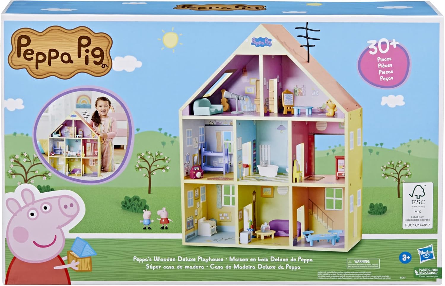 Peppa Pig - Súper casa de Madera - 8 Habitaciones - Incluye 2 Figuras y 29 Accesorios - Fabricada con Madera de Origen Responsable - A Partir de 3 años