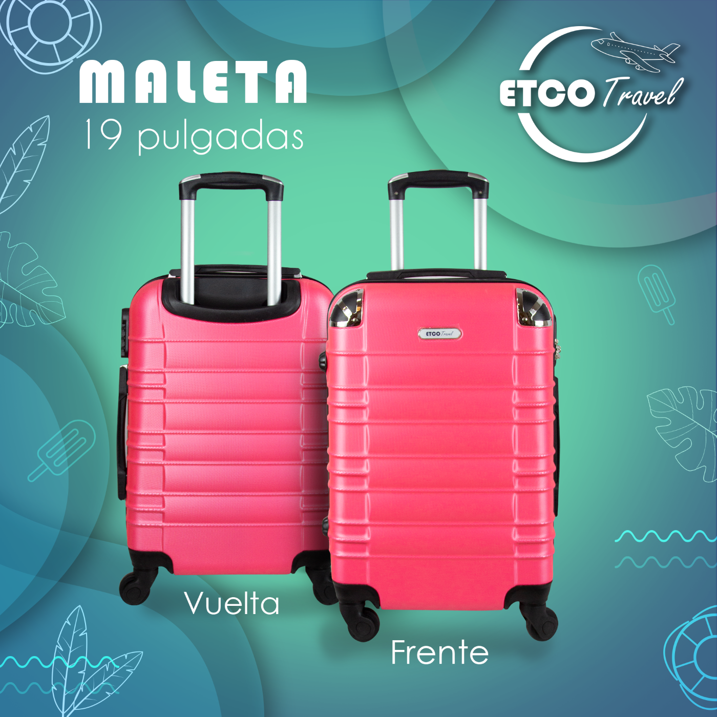 Maleta De Mano 10 kgs.  19 pulg  Equipaje De Viaje Ruedas 360 Avión Etco Travel